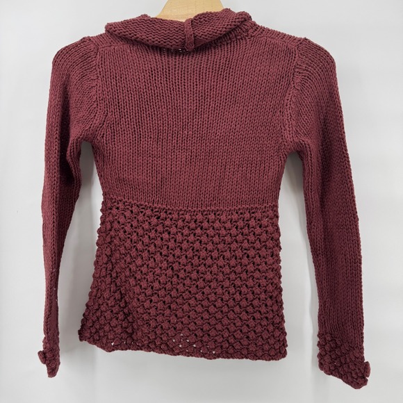 VTG Pure Vida Women's Whimsical Cuffed‎ Sleeve Burgundy Cozy Knit Cardigan - Picture 2 of 11
